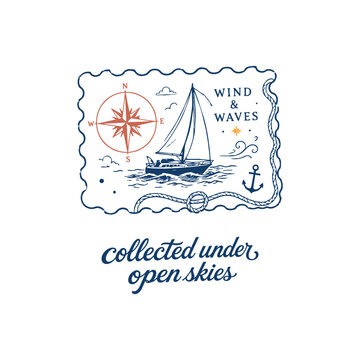 Vintage coastal greeting cards with engraved tropical postage stamp illustrations and inspirational typography. Perfect for printable art, postcards, stationery, travel gifts and summer decor.