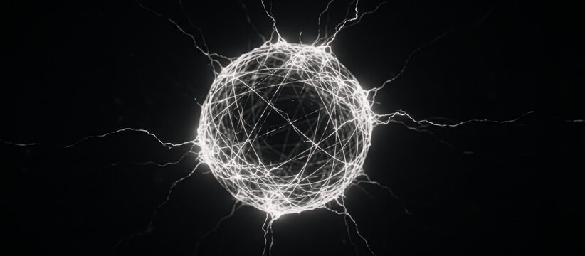 Abstract glowing energy sphere with electric arcs