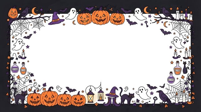 Halloween pumpkin border spooky festive frame for invitations party decorations
