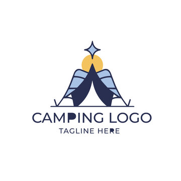 Minimalist camping tent logo design vector template