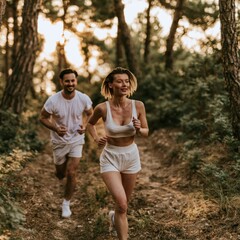 Fototapeta premium Fit young couple jogging in park