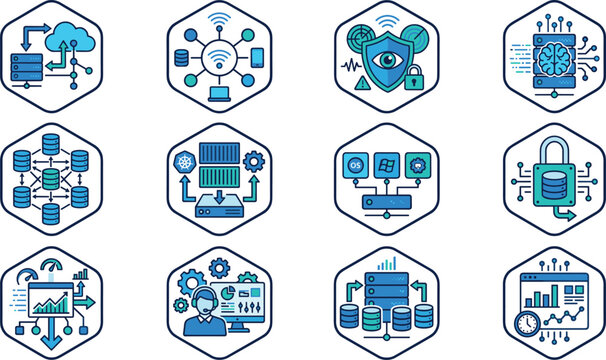 Collection of cloud computing and cybersecurity icons