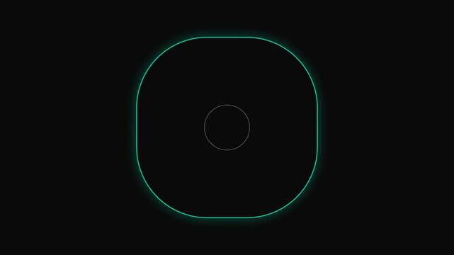 Minimalist geometric design featuring a glowing cyan rounded square outline