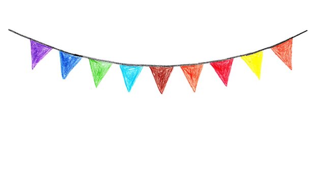 Colorful Hand-Drawn Party Bunting Garland Animation on transparent background