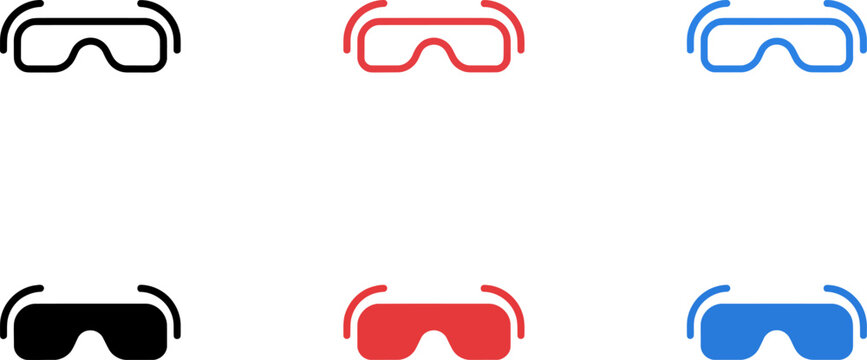 Collection of various colored ski goggles in multiple styles and colors side by side