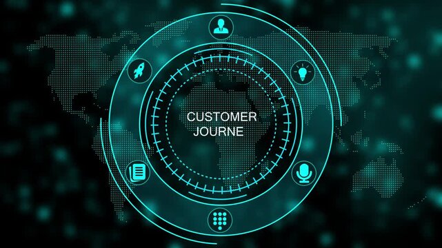 Customer Journey Map Infographic Template with and Radar Chart on Dark Background for Marketing and Business Strategy