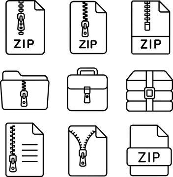 Zip archive file folder and compressed package outline symbols set