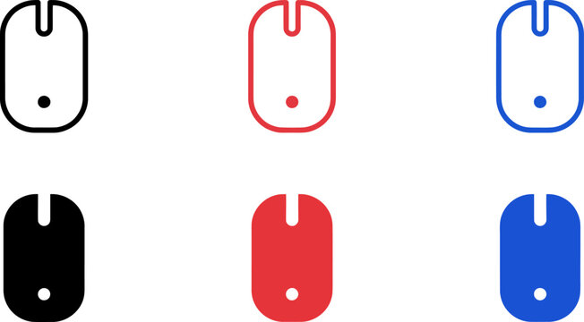 Colorful computer mouse icons in black red and blue on white background