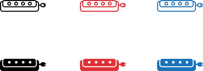 Colorful guitar pickup icons in various line styles and colors on white background © Khatunay JANNATARA