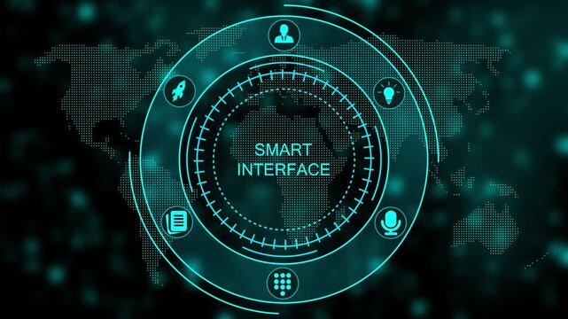 Smart Interface Futuristic Technology Background with and Circular on Dark Blue Grid circular user interface