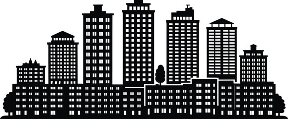City skyline silhouette featuring high-rise buildings and modern skyscrapers with architectural windows in a dense urban metropolitan area © Laila