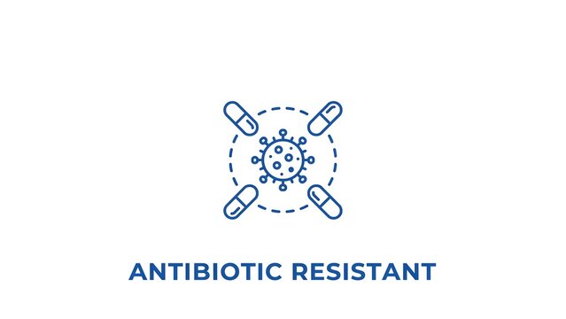 Antibiotic resistant bacteria medical icon with crossed capsules on white background