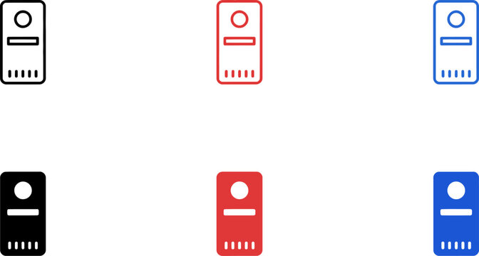 Set of computer tower icons in different colors and line styles isolated on white background