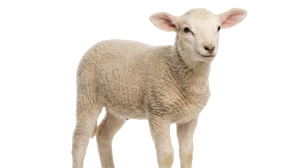 Fototapeta premium Cute white lamb transparent PNG isolated farm animal cutout for agriculture, Easter and nursery designs