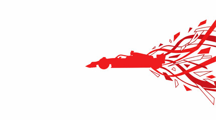 Obraz premium Dynamic red Formula 1 race car silhouette with abstract speed lines on a white background.