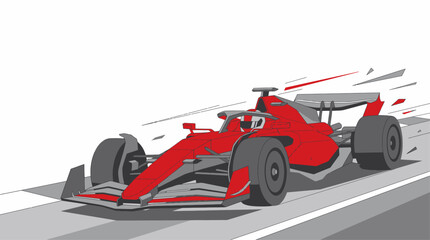 Obraz premium Dynamic illustration of a red Formula 1 race car speeding on a grey track with motion blur effects.