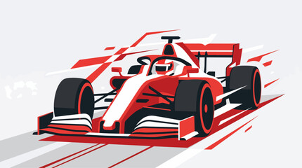 Obraz premium Dynamic illustration of a red and white Formula 1 race car speeding on a track, depicting high-speed motorsport action and competition.