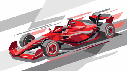 Obraz premium Dynamic red Formula 1 race car speeding on a track with abstract motion lines, showcasing high-speed automotive design and performance.