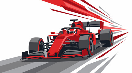 Obraz premium A vibrant red Formula 1 race car speeding on a track with dynamic motion blur effects, illustrating high-speed racing and competition.