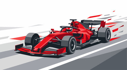 Obraz premium A vibrant red Formula 1 race car speeding on a track with dynamic motion blur, illustrating high-speed racing and automotive performance.