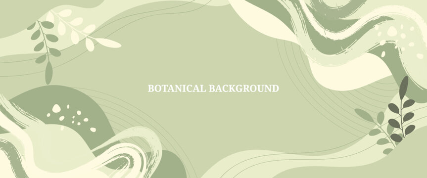 Modern abstract botanical background with soft sage green color.