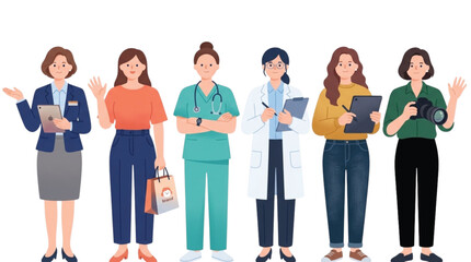 Fototapeta premium Group of Professional Women with Different Careers Illustration