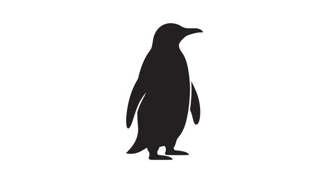A black silhouette of a penguin standing alone on ice in Antarctica.