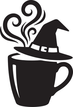 Witch hat on a steaming coffee mug halloween vector illustration