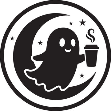 Cute cartoon ghost holding a coffee cup with moon vector
