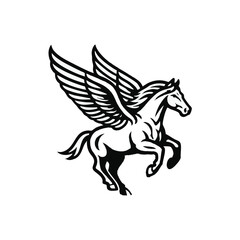 Fototapeta premium Majestic winged horse flying icon in black and white