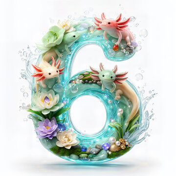 Numero 6, ajolotes, agua, marco, flor, arcen, vector, floral, decoraciones, hojas, designio, navida, corona, ilustraci&oacute;n, naturaleza, cardar, arte, verano, f&aacute;brica, primavera, vacaciones, antique, ros