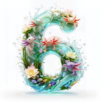 Numero 6, ajolotes, agua, marco, flor, arcen, vector, floral, decoraciones, hojas, designio, navida, corona, ilustraci&oacute;n, naturaleza, cardar, arte, verano, f&aacute;brica, primavera, vacaciones, antique, ros