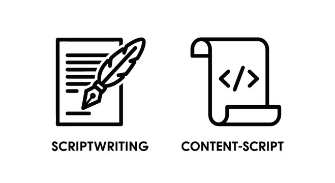 Scriptwriting and content script programming line art icons with scriptwriting programming development document software copywriting creative