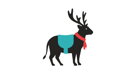 Festive reindeer with red scarf and teal saddle © zelinazafer