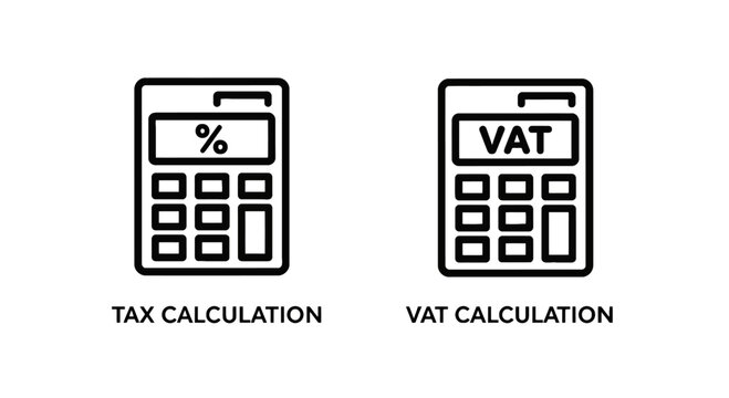 Calculator icons for tax calculation and vat calculation with calculator accounting calculation business percentage economic financial commerce