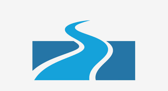Minimalist blue river flowing through a rectangular frame