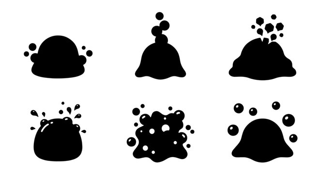 70 Black Blob Splatter Icons, Gooey Liquid Shapes, Abstract Organic Forms, Bubbling Fluid Elements, Set of 6 100