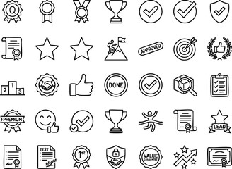 Fototapeta premium Achievement and award icons set for business success and victory with achievement business certificate