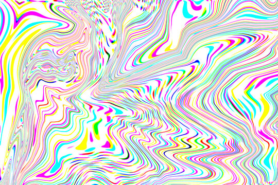 Abstract psychedelic liquid marble texture background with neon wavy lines. Vibrant trippy fluid wave pattern background with colorful distorted lines