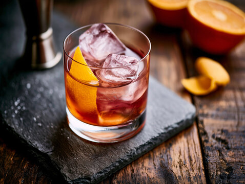 old fashioned cocktail with orange peel garnish