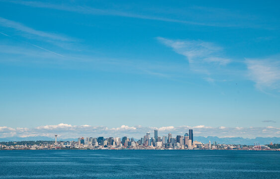 Seattle skyline panoramic waterfront Washington sunny summer day