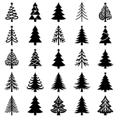 Obraz premium 25 Original Luxury Christmas Tree Silhouette Vector Bundle Premium SVG Collection on White Background