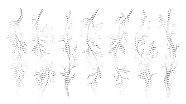 embroidery spring shoot nature folk collection plant flora botanical flower leaf ethnic cross hatch stitched vector illustration graphic design