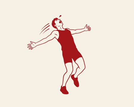Surprised man in red sportswear falling backward with an expression of shock vector illustration