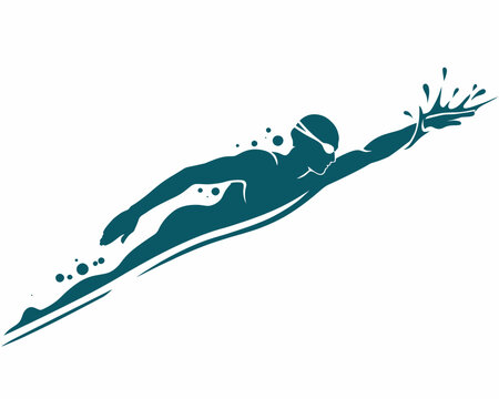 Dynamic vector silhouette of a professional swimmer diving through water with splashing effects