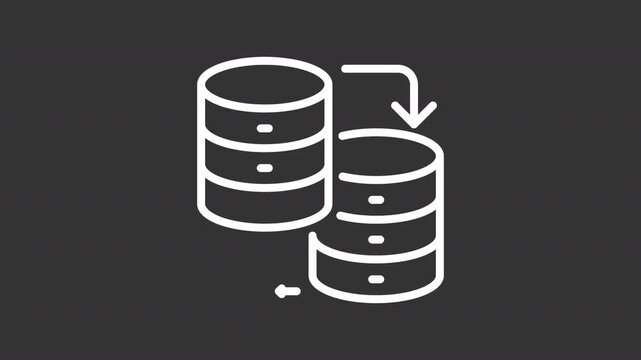 Secure database migration process white line animation. Backup solutions animated icon. Showing pointers with a blinking signals. Isolated element on dark background. Alpha transparent video