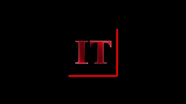 Glowing Red IT Letter Logo with Neon Square Frame on Black Background, Modern Information Technology Symbol