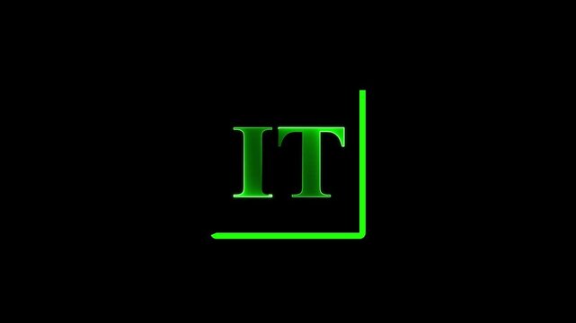 Glowing Green IT Logo with Neon Frame for Digital Technology