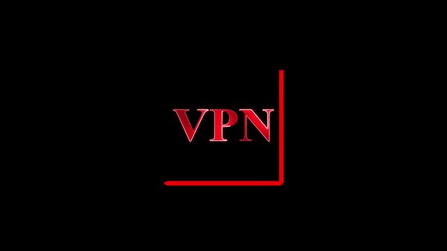 Glowing VPN Text Animation on Dark Black Background with Secure Digital Network Protection
