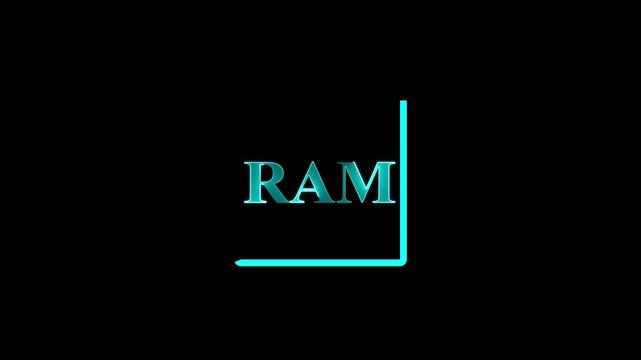 Glowing Cyan RAM Memory Logo Inside Neon Square Frame with Futuristic Digital Computer Hardware Interface